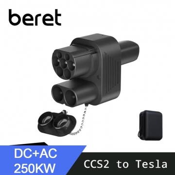 Адаптер-перехідник Beret для заряджання електромобілів CCS2 + Type 2 – Tesla (AC+DC), для автомобілів Tesla (стандарта NACS, J3400) Tesla Model 3, Tesla Model S, Tesla Model X, Tesla Model Y, для заряджання від зарядних станцій стандарта CCS2 (швидке заряджання постійним струмом), стандарта Type 2 (повільне заряджання змінним струмом), UL94 V-0, IP54, Київ, Киев
