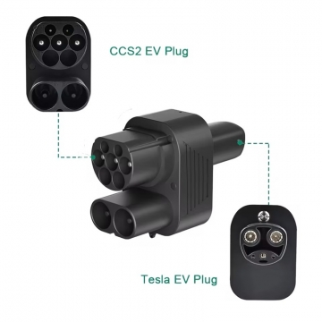 Адаптер-перехідник Beret для заряджання електромобілів CCS2 + Type 2 – Tesla (AC+DC), для автомобілів Tesla (стандарта NACS, J3400) Tesla Model 3, Tesla Model S, Tesla Model X, Tesla Model Y, для заряджання від зарядних станцій стандарта CCS2 (швидке заряджання постійним струмом), стандарта Type 2 (повільне заряджання змінним струмом), UL94 V-0, IP54, Київ, Киев