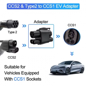 Адаптер-перехідник для заряджання електромобілів CCS2 – CCS1 (AC+DC) для електромобілів з гніздом для заряджання CCS1, для заряджання від зарядних станцій CCS2 (швидке заряджання постійним струмом) та Type 2 (повільне заряджання змінним струмом), пиловологозахист IP54, максимальна потужність: 250 кВт (DC) та 8 кВт (AC), кнопка-перемикач між заряджанням постійним і змінним струмом, бокс для транспортування і зберігання, Київ, Киев