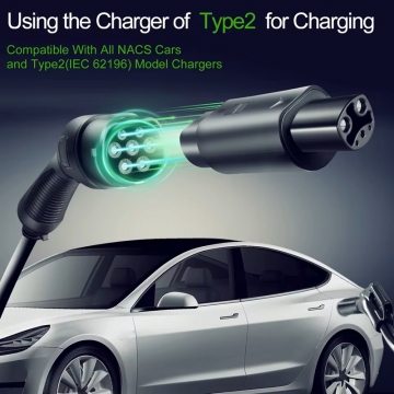 Адаптер-перехідник Guwieyg для електромобілів Type 2 – Tesla, NACS, J3400, для заряджання від зарядних станцій стандарта Type 2 (IEC 62196), вогнетривкий пластик стандарту UL94 V-0 (горіння припиняється протягом 10 секунд), пиловологозахист IP54, кількість фаз: 1, потужність 7,2 кВт, в комплекті тканинний мішечок для транспортування і зберігання, Київ, Киев