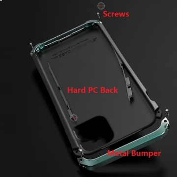 Чехол Element Case Solace (Element Box) для смартфона iPhone 12 / iPhone 12 Pro, противоударный бампер, корпус из поликарбоната, алюминиевые накладки, бампер состоит из трёх частей, скрученных четырьмя винтиками, в комплект входит отвёртка и 2 запасных винтика, резиновые прокладки на внутренней поверхности рамы для защиты корпуса смартфона, встроенные кнопки регулировки громкости, фабричная упаковка, Киев