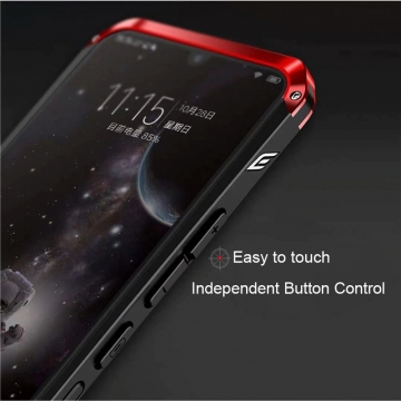 Чехол Element Case Solace для смартфона Xiaomi Redmi Note 8, противоударный бампер, корпус из поликарбоната, алюминиевые накладки, бампер состоит из трёх частей, скрученных четырьмя винтиками, в комплект входит отвёртка и 2 запасных винтика, резиновые прокладки на внутренней поверхности рамы для защиты корпуса смартфона со встроенными кнопками регулировки громкости и включения / выключения, фабричная упаковка, Киев