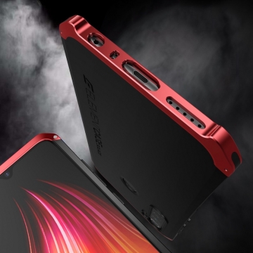 Чехол Element Case Solace для смартфона Xiaomi Redmi Note 8, противоударный бампер, корпус из поликарбоната, алюминиевые накладки, бампер состоит из трёх частей, скрученных четырьмя винтиками, в комплект входит отвёртка и 2 запасных винтика, резиновые прокладки на внутренней поверхности рамы для защиты корпуса смартфона со встроенными кнопками регулировки громкости и включения / выключения, фабричная упаковка, Киев