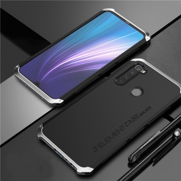 Чехол Element Case Solace для смартфона Xiaomi Redmi Note 8, противоударный бампер, корпус из поликарбоната, алюминиевые накладки, бампер состоит из трёх частей, скрученных четырьмя винтиками, в комплект входит отвёртка и 2 запасных винтика, резиновые прокладки на внутренней поверхности рамы для защиты корпуса смартфона со встроенными кнопками регулировки громкости и включения / выключения, фабричная упаковка, Киев