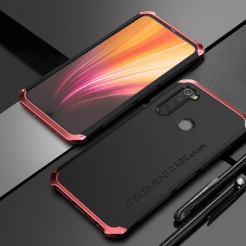 Чехол Element Case Solace для смартфона Xiaomi Redmi Note 8, противоударный бампер, корпус из поликарбоната, алюминиевые накладки, бампер состоит из трёх частей, скрученных четырьмя винтиками, в комплект входит отвёртка и 2 запасных винтика, резиновые прокладки на внутренней поверхности рамы для защиты корпуса смартфона со встроенными кнопками регулировки громкости и включения / выключения, фабричная упаковка, Киев