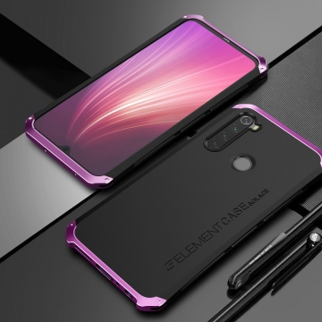 Чехол Element Case Solace для смартфона Xiaomi Redmi Note 8, противоударный бампер, корпус из поликарбоната, алюминиевые накладки, бампер состоит из трёх частей, скрученных четырьмя винтиками, в комплект входит отвёртка и 2 запасных винтика, резиновые прокладки на внутренней поверхности рамы для защиты корпуса смартфона со встроенными кнопками регулировки громкости и включения / выключения, фабричная упаковка, Киев