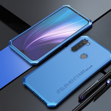 Чехол Element Case Solace для смартфона Xiaomi Redmi Note 8, противоударный бампер, корпус из поликарбоната, алюминиевые накладки, бампер состоит из трёх частей, скрученных четырьмя винтиками, в комплект входит отвёртка и 2 запасных винтика, резиновые прокладки на внутренней поверхности рамы для защиты корпуса смартфона со встроенными кнопками регулировки громкости и включения / выключения, фабричная упаковка, Киев