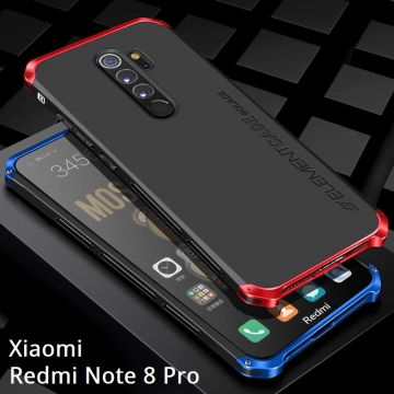 Чехол Element Case Solace для смартфона Xiaomi Redmi Note 8 Pro, противоударный бампер, корпус из поликарбоната, алюминиевые накладки, бампер состоит из трёх частей, скрученных четырьмя винтиками, в комплект входит отвёртка и 2 запасных винтика, резиновые прокладки на внутренней поверхности рамы для защиты корпуса смартфона со встроенными кнопками регулировки громкости и включения / выключения, фабричная упаковка, Киев