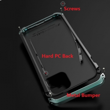 Чехол Element Case Solace (Element Box) для смартфона iPhone 12 Pro Max, противоударный бампер, корпус из поликарбоната, алюминиевые накладки, бампер состоит из трёх частей, скрученных четырьмя винтиками, в комплект входит отвёртка и 2 запасных винтика, резиновые прокладки на внутренней поверхности рамы для защиты корпуса смартфона, встроенные кнопки регулировки громкости, фабричная упаковка, Киев