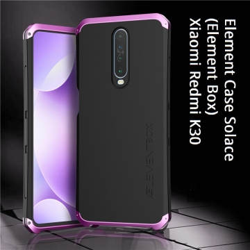 Чехол Element Case Solace (Element Box) для смартфона Xiaomi Redmi K30, противоударный бампер, корпус из поликарбоната, алюминиевые накладки, бампер состоит из трёх частей, скрученных четырьмя винтиками, в комплект входит отвёртка и 2 запасных винтика, резиновые прокладки на внутренней поверхности рамы для защиты корпуса смартфона, встроенные кнопки регулировки громкости, фабричная упаковка, Киев