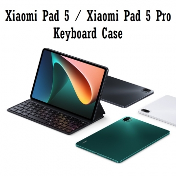 Чехол-клавиатура для планшета Xiaomi Pad 5 / Xiaomi Pad 5 Pro, Xiaomi Pad 5 keyboard Case, модель M2107K81RC, искусственная кожа, поликарбонат, чехол крепится к задней панели планшета при помощи магнита, клавиатура подключается к планшету при помощи коннектора погопин (Pogo Pin), 63 клавиши, ход клавиши 1,2 мм, чёрный, белый, зелёный, Киев