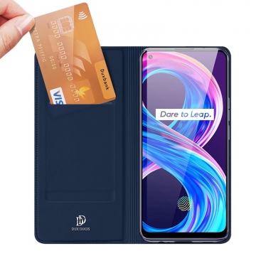 Чехол-книжка Dux Ducis (серия Skin Pro) для смартфона Oppo Realme 8 / Oppo Realme 8 Pro, горизонтальный флип, искусственная кожа, накладка из термополиуретана, встроенные магниты для фиксации чехла в закрытом и открытом состоянии, отделение для платёжных карт / визиток, возможность трансформации чехла в подставку для просмотра видео, чёрный, синий, золотой, розовый, Киев