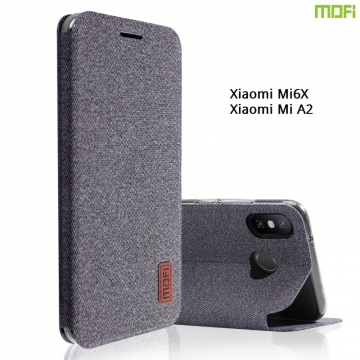 Чехол-книжка MOFI (Fabric Flip Case) для смартфона Xiaomi Mi6X / Xiaomi Mi A2, горизонтальный флип, силиконовая накладка, поверхность с тканевым покрытием, металлическая пластина внутри флипа, смарт-чехол (при закрытии чехла экран выключается), логотип «MOFI», возможность трансформации чехла в подставку для просмотра видео, чёрный, серый, коричневый, Киев