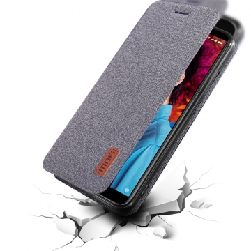 Чехол-книжка MOFI (Fabric Flip Case) для смартфона Xiaomi Mi6X / Xiaomi Mi A2, горизонтальный флип, силиконовая накладка, поверхность с тканевым покрытием, металлическая пластина внутри флипа, смарт-чехол (при закрытии чехла экран выключается), логотип «MOFI», возможность трансформации чехла в подставку для просмотра видео, чёрный, серый, коричневый, Киев