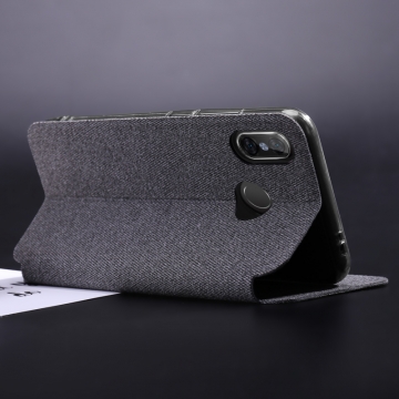 Чехол-книжка MOFI (Fabric Flip Case) для смартфона Xiaomi Mi6X / Xiaomi Mi A2, горизонтальный флип, силиконовая накладка, поверхность с тканевым покрытием, металлическая пластина внутри флипа, смарт-чехол (при закрытии чехла экран выключается), логотип «MOFI», возможность трансформации чехла в подставку для просмотра видео, чёрный, серый, коричневый, Киев