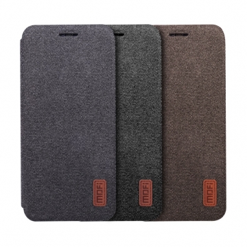 Чехол-книжка MOFI (Fabric Flip Case) для смартфона Xiaomi Mi6X / Xiaomi Mi A2, горизонтальный флип, силиконовая накладка, поверхность с тканевым покрытием, металлическая пластина внутри флипа, смарт-чехол (при закрытии чехла экран выключается), логотип «MOFI», возможность трансформации чехла в подставку для просмотра видео, чёрный, серый, коричневый, Киев