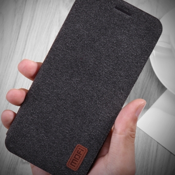 Чехол-книжка MOFI (Fabric Flip Case) для смартфона Xiaomi Mi6X / Xiaomi Mi A2, горизонтальный флип, силиконовая накладка, поверхность с тканевым покрытием, металлическая пластина внутри флипа, смарт-чехол (при закрытии чехла экран выключается), логотип «MOFI», возможность трансформации чехла в подставку для просмотра видео, чёрный, серый, коричневый, Киев