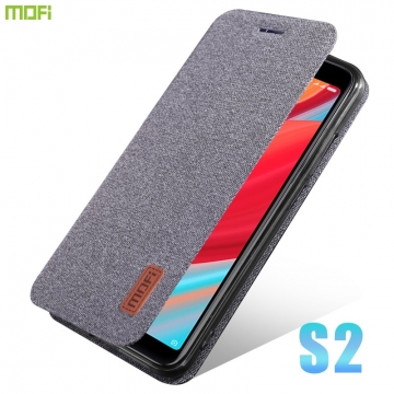 Чехол-книжка MOFI (Fabric Flip Case) для смартфона Xiaomi RedMi S2, горизонтальный флип, силиконовая накладка, поверхность с тканевым покрытием, металлическая пластина внутри флипа, логотип «MOFI», возможность трансформации чехла в подставку для просмотра видео, чёрный, серый, коричневый, Киев