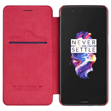 Чехол-книжка Nillkin (серия Qin) для смартфона OnePlus 5, смарт-чехол, чехол-книжка, горизонтальный флип, пластик, искусственная кожа, PU leather, белый, чёрный, коричневый, красный, бордовый, Киев