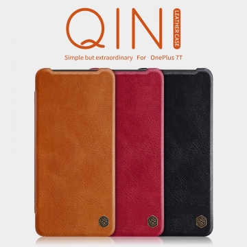 Чехол-книжка Nillkin (серия Qin) для смартфона OnePlus 7T, смарт-чехол, чехол-книжка, противоударный чехол, горизонтальный флип, пластик, искусственная кожа, PU, чёрный, коричневый, красный, Киев