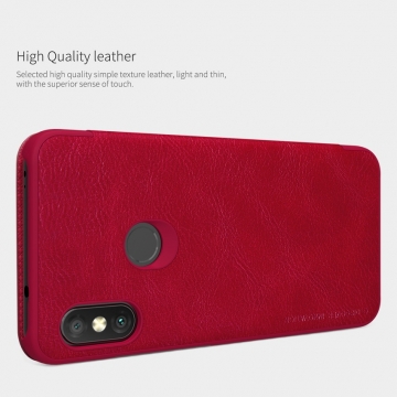Чехол-книжка Nillkin (серия Qin) для смартфона Xiaomi Redmi 6 Pro / Xiaomi Mi A2 Lite, смарт-чехол, чехол-книжка, противоударный чехол, горизонтальный флип, пластик, искусственная кожа, PU, чёрный, коричневый, красный, Киев