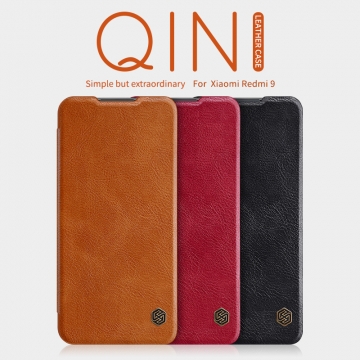 Чехол-книжка Nillkin (серия Qin) для смартфона Xiaomi Redmi 9, смарт-чехол, чехол-книжка, противоударный чехол, горизонтальный флип, пластик, искусственная кожа, PU, чёрный, коричневый, красный, Киев