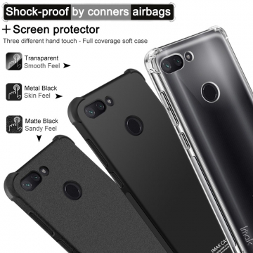 Чехол-накладка iMak (Airbag Version) + плёнка для смартфона Xiaomi Mi8 Lite, противоударный бампер, силиконовый чехол, прозрачный термополиуретан, чёрный гладкий термополиуретан, чёрный шероховатый термополиуретан, TPU, логотип «iMak», накладки на кнопки регулировки громкости и включения / выключения, дополнительная защита углов смартфона «воздушными подушками», защитная плёнка повышенной прочности, Киев