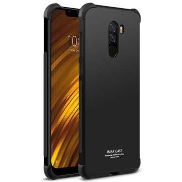 Чехол-накладка iMak (Airbag Version) + плёнка для смартфона Xiaomi Pocophone F1 / Xiaomi Poco F1, противоударный бампер, силиконовый чехол, прозрачный термополиуретан, чёрный гладкий термополиуретан, чёрный шероховатый термополиуретан, TPU, логотип «iMak», накладки на кнопки регулировки громкости и включения / выключения, дополнительная защита углов смартфона «воздушными подушками», защитная плёнка повышенной прочности, Киев