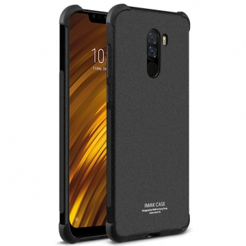 Чехол-накладка iMak (Airbag Version) + плёнка для смартфона Xiaomi Pocophone F1 / Xiaomi Poco F1, противоударный бампер, силиконовый чехол, прозрачный термополиуретан, чёрный гладкий термополиуретан, чёрный шероховатый термополиуретан, TPU, логотип «iMak», накладки на кнопки регулировки громкости и включения / выключения, дополнительная защита углов смартфона «воздушными подушками», защитная плёнка повышенной прочности, Киев