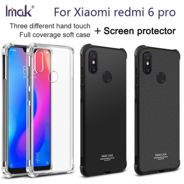 Чехол-накладка iMak (Airbag Version) + плёнка для смартфона Xiaomi Redmi 6 Pro / Xiaomi Mi A2 Lite, противоударный бампер, силиконовый чехол, прозрачный термополиуретан, чёрный гладкий термополиуретан, чёрный шероховатый термополиуретан, TPU, логотип «iMak», накладки на кнопки регулировки громкости и включения / выключения, дополнительная защита углов смартфона «воздушными подушками», защитная плёнка повышенной прочности, Киев