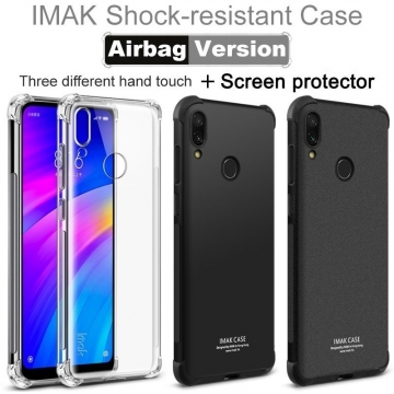 Чехол-накладка iMak (Airbag Version) + плёнка для смартфона Xiaomi RedMi 7, противоударный бампер, силиконовый чехол, прозрачный термополиуретан, чёрный гладкий термополиуретан, чёрный шероховатый термополиуретан, TPU, логотип «iMak», накладки на кнопки регулировки громкости и включения / выключения, дополнительная защита углов смартфона «воздушными подушками», защитная плёнка повышенной прочности, Киев
