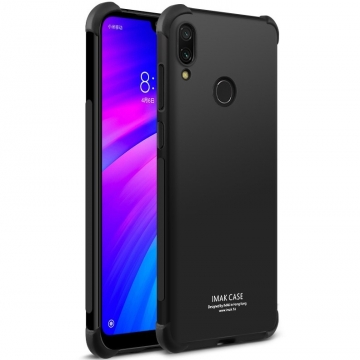 Чехол-накладка iMak (Airbag Version) + плёнка для смартфона Xiaomi RedMi 7, противоударный бампер, силиконовый чехол, прозрачный термополиуретан, чёрный гладкий термополиуретан, чёрный шероховатый термополиуретан, TPU, логотип «iMak», накладки на кнопки регулировки громкости и включения / выключения, дополнительная защита углов смартфона «воздушными подушками», защитная плёнка повышенной прочности, Киев