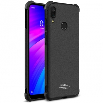 Чехол-накладка iMak (Airbag Version) + плёнка для смартфона Xiaomi RedMi 7, противоударный бампер, силиконовый чехол, прозрачный термополиуретан, чёрный гладкий термополиуретан, чёрный шероховатый термополиуретан, TPU, логотип «iMak», накладки на кнопки регулировки громкости и включения / выключения, дополнительная защита углов смартфона «воздушными подушками», защитная плёнка повышенной прочности, Киев