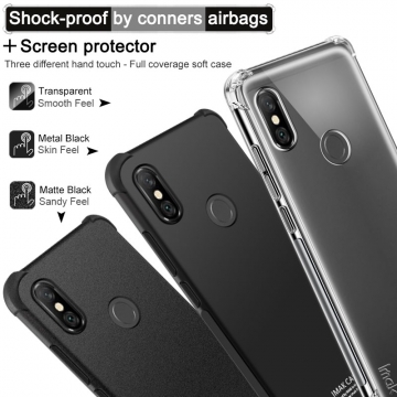 Чехол-накладка iMak (Airbag Version) + плёнка для смартфона Xiaomi RedMi Note 6 Pro, противоударный бампер, силиконовый чехол, прозрачный термополиуретан, чёрный гладкий термополиуретан, чёрный шероховатый термополиуретан, TPU, логотип «iMak», накладки на кнопки регулировки громкости и включения / выключения, дополнительная защита углов смартфона «воздушными подушками», защитная плёнка повышенной прочности, Киев