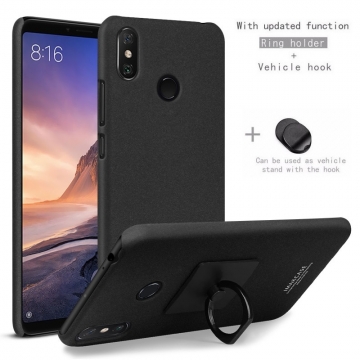 Чехол-накладка iMak (серия Cowboy Case) + плёнка для смартфона Xiaomi Mi Max 3, противоударный бампер, шероховатый пластик, поликарбонат, защитная плёнка, съёмное кольцо для пальца, крючок для крепления в автомобиле, чёрный, синий, Киев