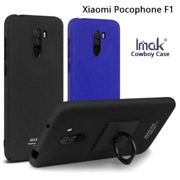 Чехол-накладка iMak (серия Cowboy Case) + плёнка для смартфона Xiaomi Pocophone F1 / Xiaomi Poco F1, противоударный бампер, шероховатый пластик, поликарбонат, защитная плёнка, съёмное кольцо для пальца, крючок для крепления в автомобиле, чёрный, синий, Киев