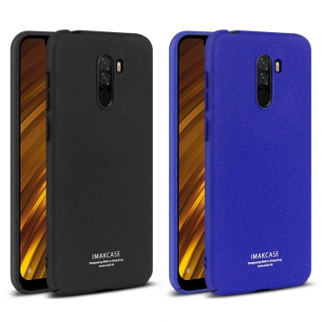 Чехол-накладка iMak (серия Cowboy Case) + плёнка для смартфона Xiaomi Pocophone F1 / Xiaomi Poco F1, противоударный бампер, шероховатый пластик, поликарбонат, защитная плёнка, съёмное кольцо для пальца, крючок для крепления в автомобиле, чёрный, синий, Киев