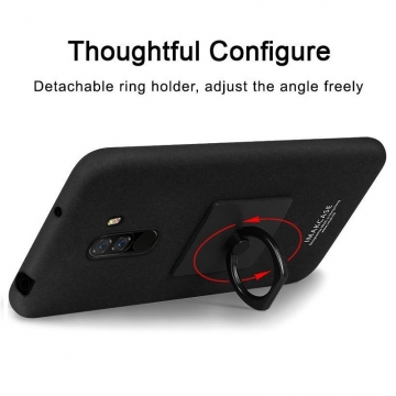 Чехол-накладка iMak (серия Cowboy Case) + плёнка для смартфона Xiaomi Pocophone F1 / Xiaomi Poco F1, противоударный бампер, шероховатый пластик, поликарбонат, защитная плёнка, съёмное кольцо для пальца, крючок для крепления в автомобиле, чёрный, синий, Киев