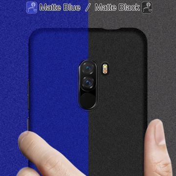 Чехол-накладка iMak (серия Cowboy Case) + плёнка для смартфона Xiaomi Pocophone F1 / Xiaomi Poco F1, противоударный бампер, шероховатый пластик, поликарбонат, защитная плёнка, съёмное кольцо для пальца, крючок для крепления в автомобиле, чёрный, синий, Киев