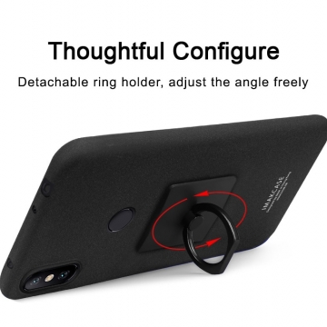Чехол-накладка iMak (серия Cowboy Case) + плёнка для смартфона Xiaomi RedMi Note 6 Pro, противоударный бампер, шероховатый пластик, поликарбонат, защитная плёнка, съёмное кольцо для пальца, крючок для крепления в автомобиле, чёрный, синий, Киев