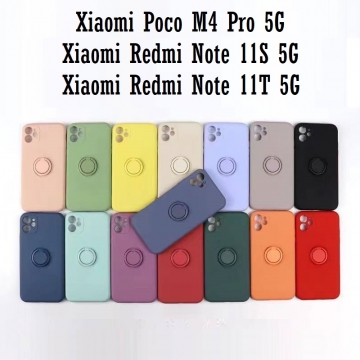 Чехол-накладка Liquid Silicone с магнитным кольцом для Xiaomi Poco M4 Pro 5G / Xiaomi Redmi Note 11S 5G / Xiaomi Redmi Note 11T 5G, термополиуретан с мягкой подкладкой (флок), накладка на кнопки регулировки громкости, несъёмное кольцо для пальца, которое также можно использовать как подставку при просмотре видео, в кольцо встроен металлический сердечник, который крепится к автомобильным магнитным держателям, Киев