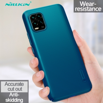 Чехол-накладка Nillkin Super Frosted Shield для смартфона Xiaomi Mi10 Youth Edition 5G / Xiaomi Mi10 Lite 5G, противоударный бампер, рифлёный пластик, чёрный, белый, золотой, красный, сапфирово-синий (Sapphire Blue), сине-зелёный (Peacock Blue), подставка для просмотра видео, Киев