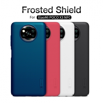 Чехол-накладка Nillkin Super Frosted Shield для смартфона Xiaomi Poco X3 NFC, противоударный бампер, рифлёный пластик, чёрный, белый, золотой, красный, сапфирово-синий (Sapphire Blue), сине-зелёный (Peacock Blue), мятный (Mint Green), подставка для просмотра видео, Киев