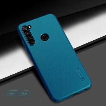 Чехол-накладка Nillkin Super Frosted Shield для смартфона Xiaomi Redmi Note 8, противоударный бампер, рифлёный пластик, чёрный, белый, золотой, красный, сапфирово-синий (Sapphire Blue), сине-зелёный (Peacock Blue), подставка для просмотра видео, Киев