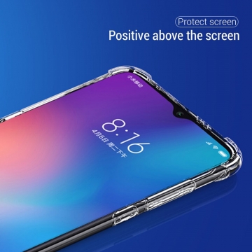 Чехол-накладка PZOZ (Airbag Version) для смартфона Xiaomi Mi9 SE, термополиуретан, дополнительная защита углов смартфона «воздушными подушками», накладки на кнопки регулировки громкости и включения / выключения, двойное отверстие для крепления ремешка, прозрачный, прозрачный с чёрным оттенком, прозрачный с красным оттенком, Киев