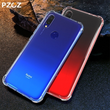 Чехол-накладка PZOZ (Airbag Version) для смартфона Xiaomi RedMi 7, термополиуретан, дополнительная защита углов смартфона «воздушными подушками», накладки на кнопки регулировки громкости и включения / выключения, двойное отверстие для крепления ремешка, прозрачный, прозрачный с чёрным оттенком, прозрачный с красным оттенком, Киев