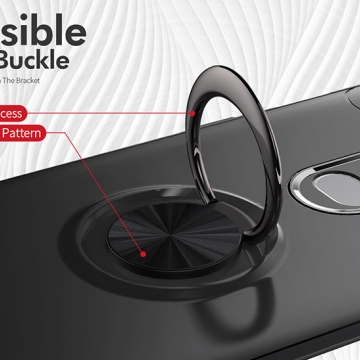 Чехол-накладка с магнитным кольцом для смартфона OnePlus 6, термополиуретан (TPU), накладки на кнопки регулировки громкости и включения / выключения, несъёмное кольцо для пальца, которое также можно использовать как подставку при просмотре видео, угол поворота кольца 360 градусов, угол наклона кольца 150 градусов, металлический сердечник крепится к автомобильным магнитным держателям, чёрный, синий, красный, розовый, Киев