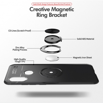 Чехол-накладка с магнитным кольцом для смартфона Xiaomi Mi Max 3, термополиуретан (TPU), накладки на кнопки регулировки громкости и включения / выключения, несъёмное кольцо для пальца, которое также можно использовать как подставку при просмотре видео, угол поворота кольца 360 градусов, угол наклона кольца 150 градусов, металлический сердечник крепится к автомобильным магнитным держателям, чёрный, синий, красный, розовый, Киев
