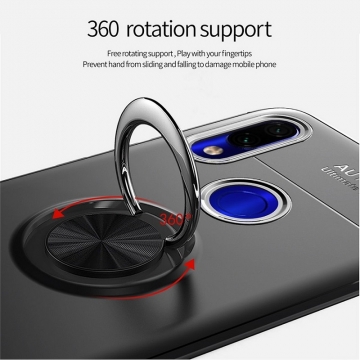 Чехол-накладка с магнитным кольцом для смартфона Xiaomi Mi Play, противоударный чехол, термополиуретан (TPU), накладки на кнопки регулировки громкости и включения / выключения, несъёмное кольцо для пальца, которое также можно использовать как подставку при просмотре видео, угол поворота кольца 360 градусов, угол наклона кольца 150 градусов, металлический сердечник крепится к автомобильным магнитным держателям, чёрный, синий, красный, розовый, Киев