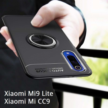 Чехол-накладка с магнитным кольцом для смартфона Xiaomi Mi9 Lite / Xiaomi Mi CC9, противоударный бампер, термополиуретан (TPU), накладки на кнопки регулировки громкости и включения / выключения, несъёмное кольцо для пальца, которое также можно использовать как подставку при просмотре видео, угол поворота кольца 360 градусов, угол наклона кольца 150 градусов, металлический сердечник крепится к автомобильным магнитным держателям, чёрный, синий, красный, розовый, Киев